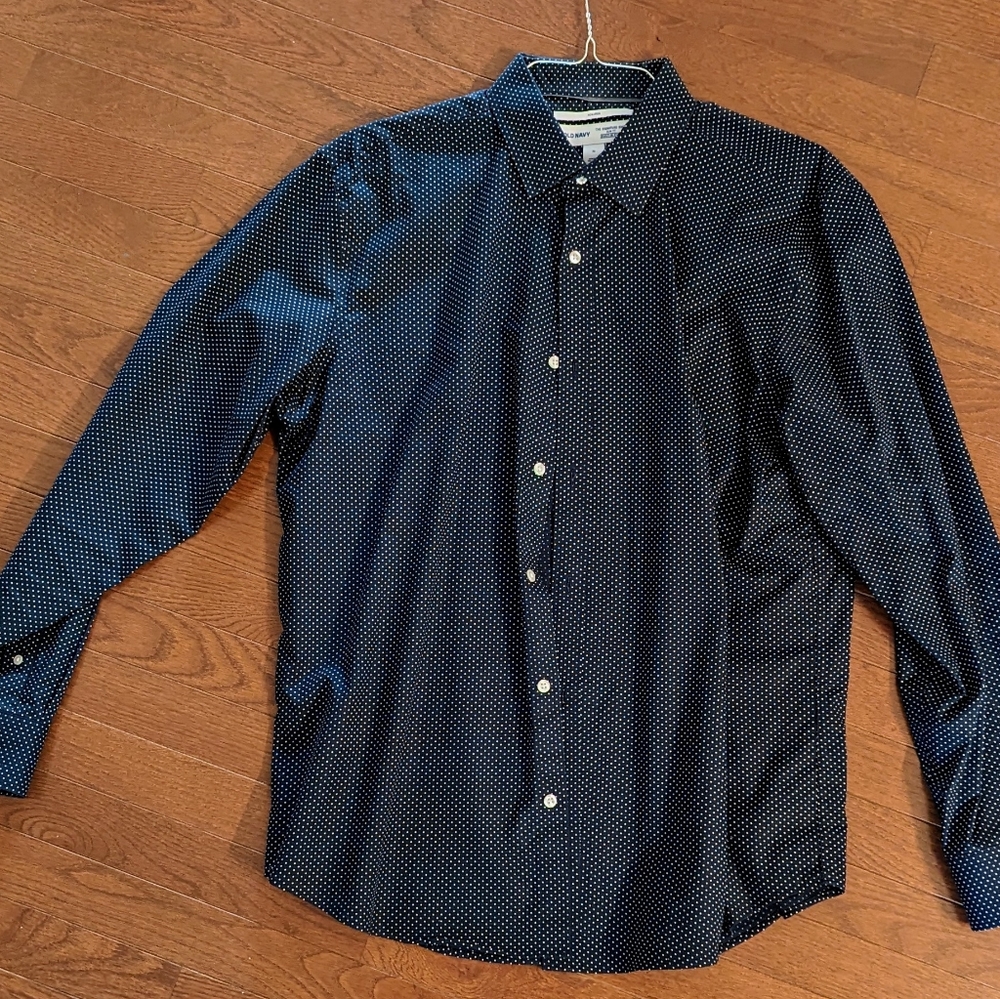 Old Navy - Non Iron Polka Dot Button Down Dress Shirt - Men's XL